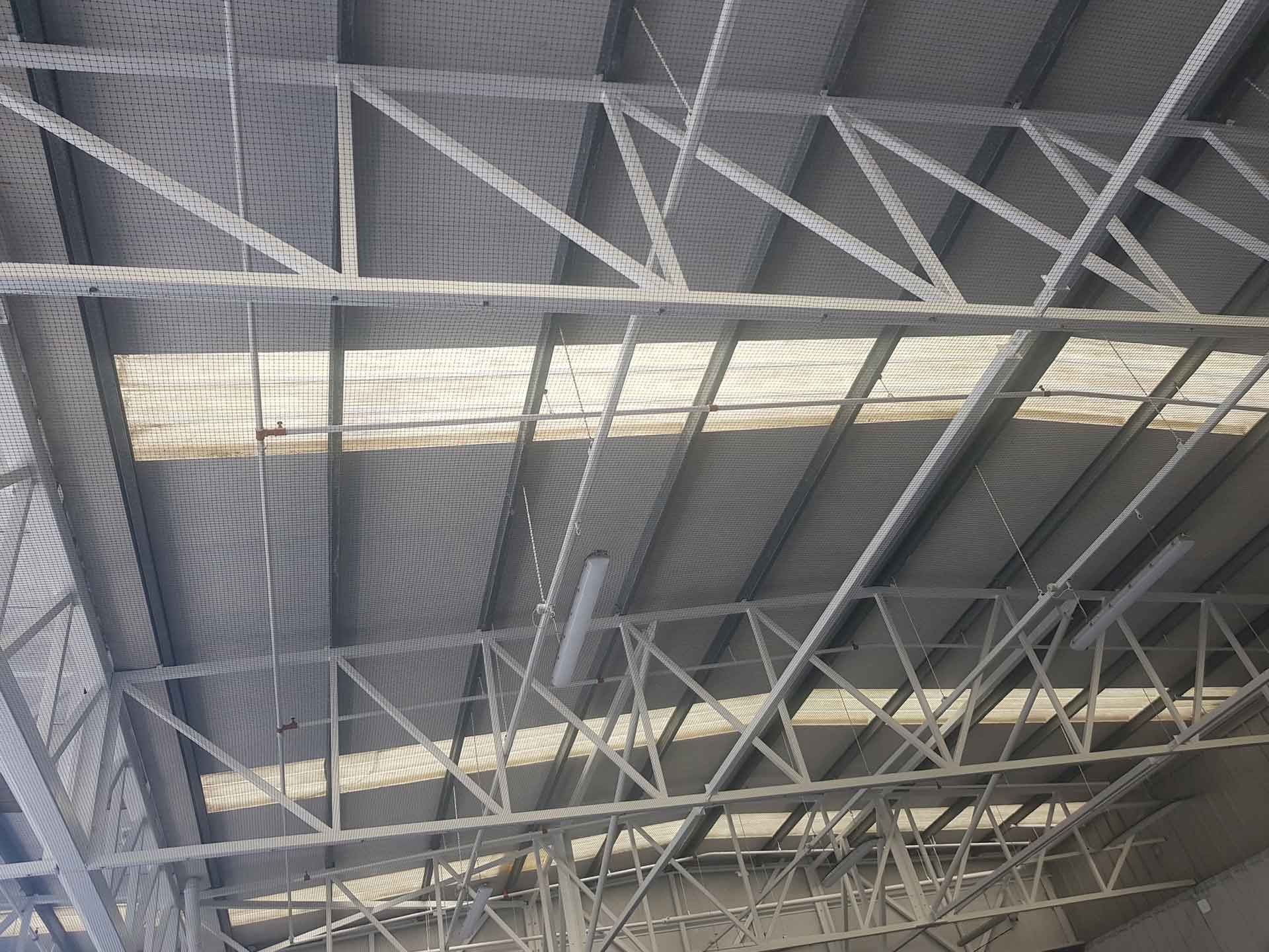 Example of transparent bird netting in a factory 